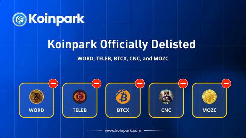 Koinpark Officially Delisted WORD, TELEB, BTCX, CNC, and MOZC