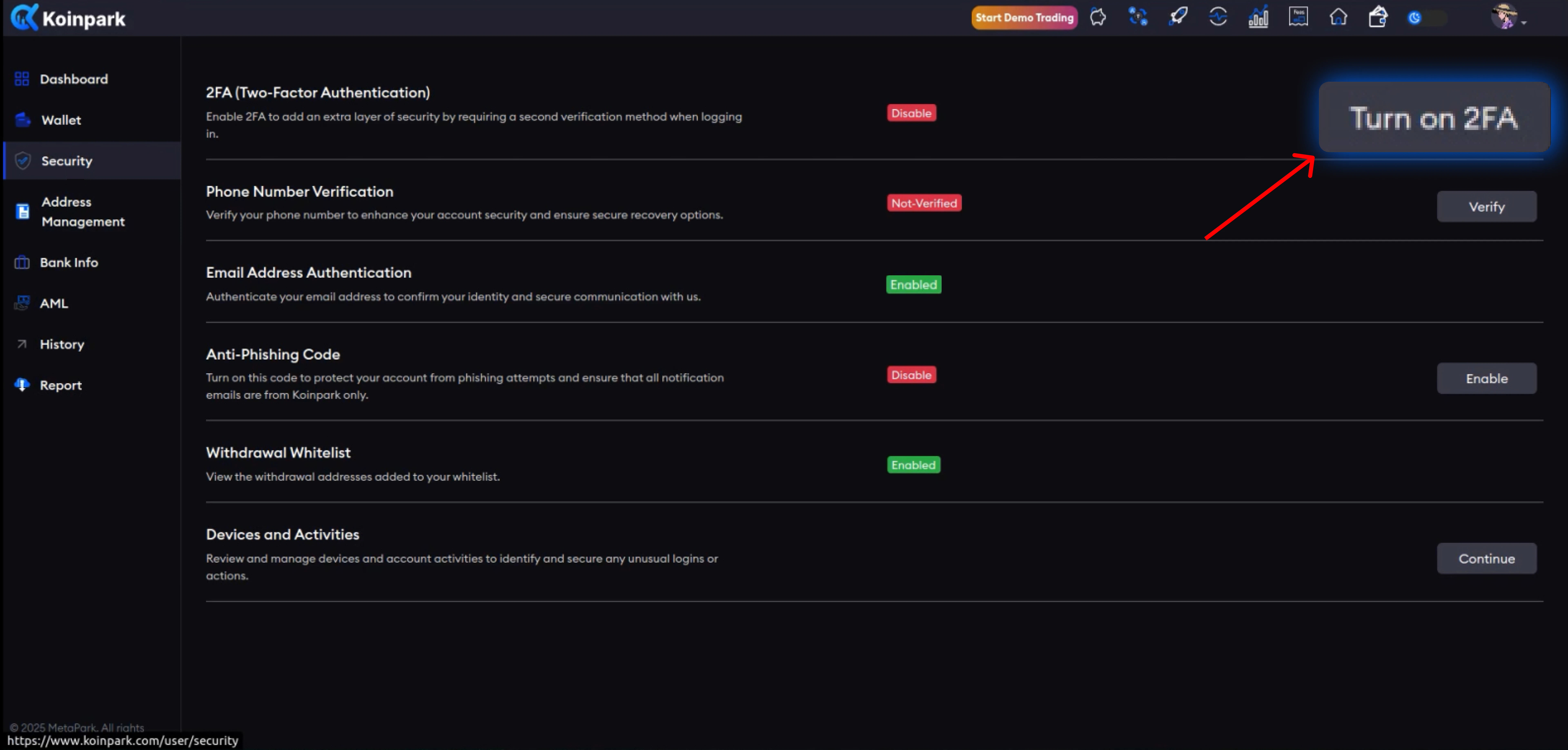 Koinpark Security Help: 2FA, Anti-Phishing & Account Protection