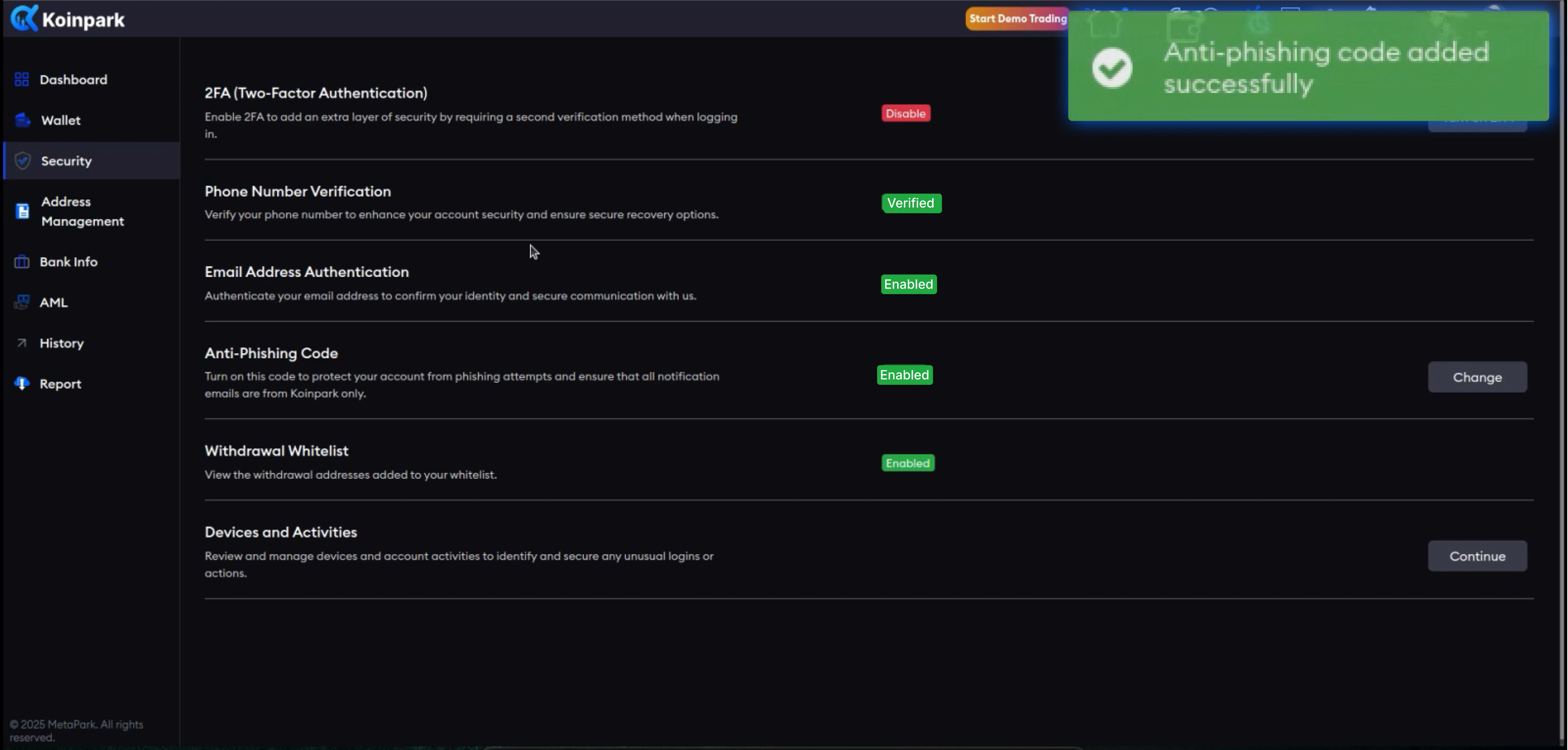 Koinpark Security Help: 2FA, Anti-Phishing & Account Protection